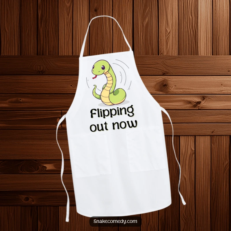 Funny snake apron with a snake comically spinning in a dizzy chase after its tail, perfect for adding humor to cooking.