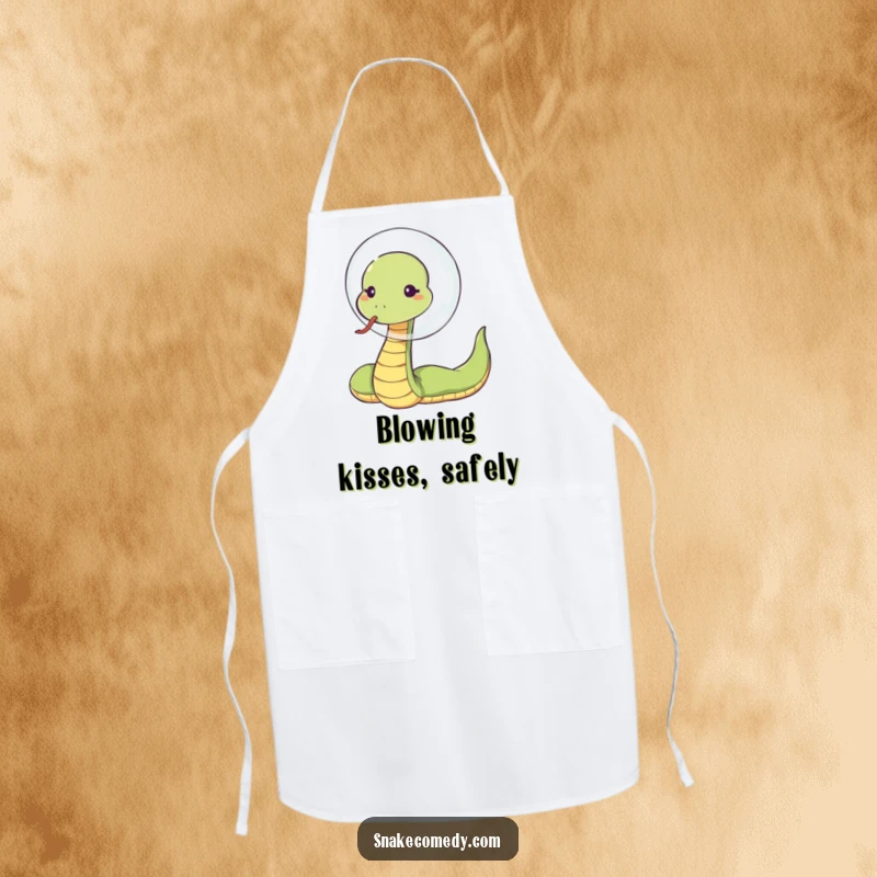 Funny snake blowing bubble, sassy tongue flick, cartoon cooking apron, perfect humorous gift for chefs.