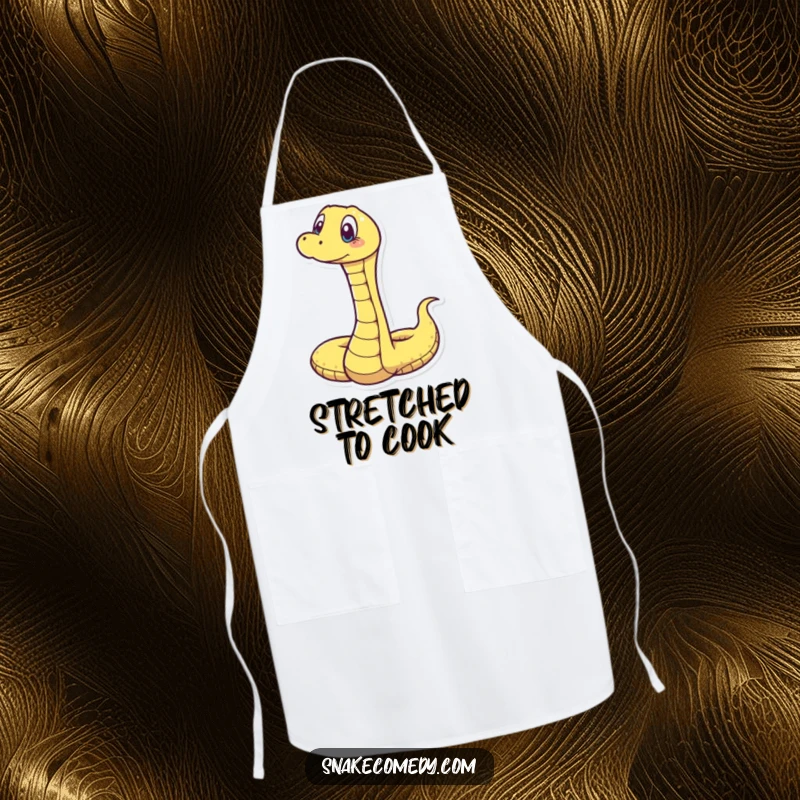 Funny apron with a snake stretching vertically, its expression one of comical surprise, perfect for kitchen fun.