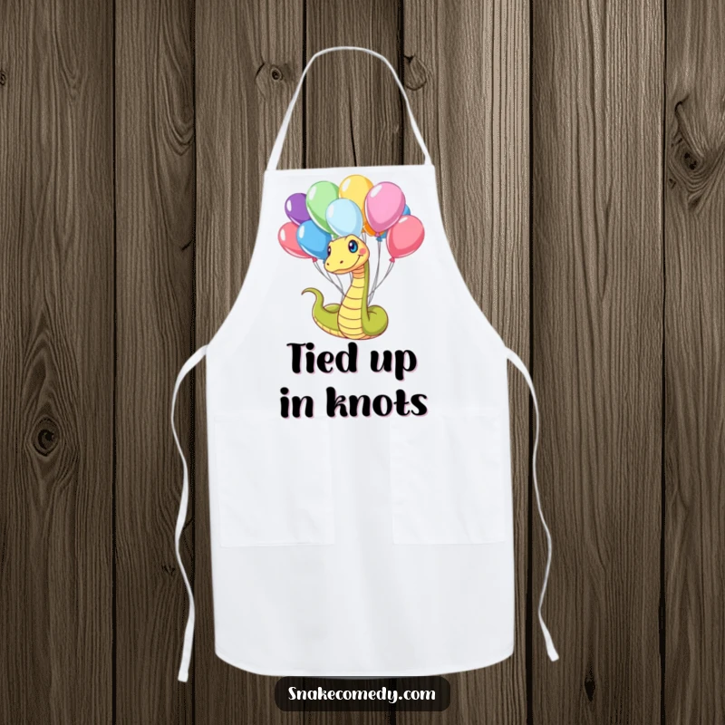 Funny Snake Apron: A happy snake playfully tangled in vibrant balloons, bringing whimsical humor to cooking tasks.