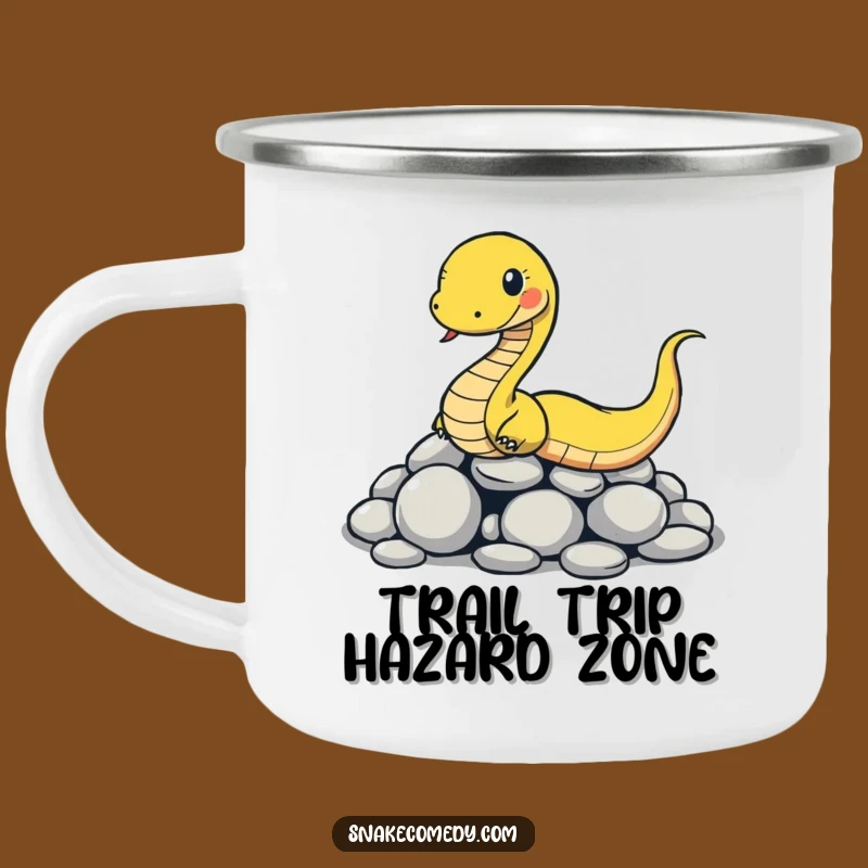 Funny Slipping Snake Camping Mug: Comical Reptile Stone Slide Adventure Mug