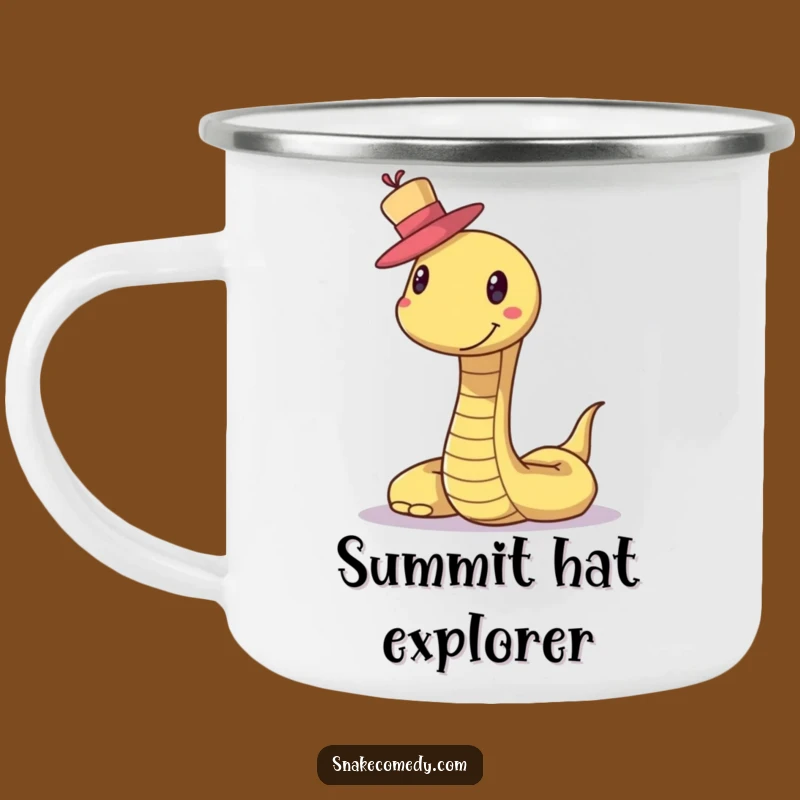 Funny Snake Hat Camping Mug: Smiling Creature Balancing Top Hat, Dapper Outdoor Gift!
