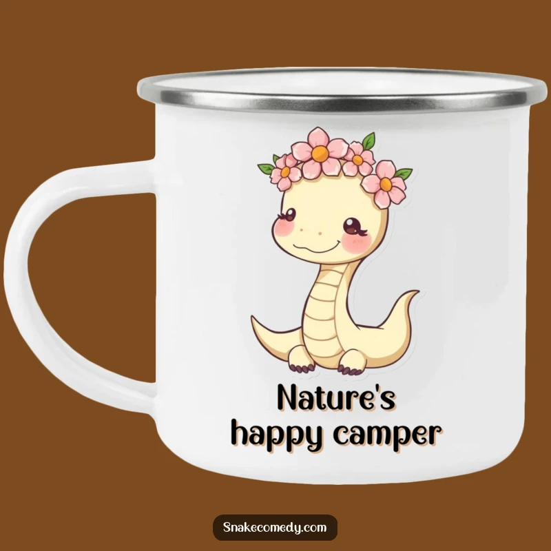 Serene Snake Camping Mug: Funny Flower Crown Outdoor Peace Gift