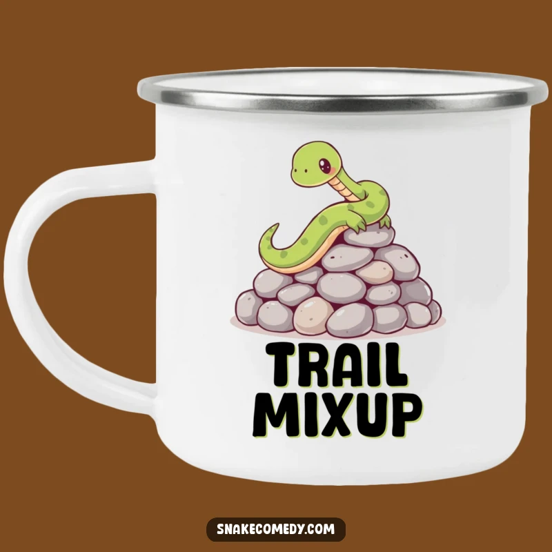 Funny Snake Enamel Mug: Comical Stone-Slipping Character for Adventurous Sips