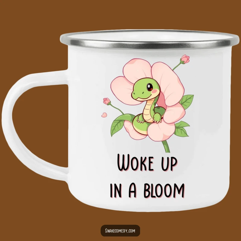 Funny Snake Flower Camping Mug - Sturdy Peeking Serpent Enamel Cup, Gift