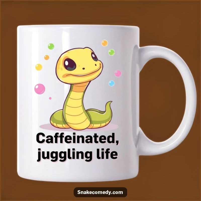 Funny Snake Juggling Mug: Mischievous Serpent Glowing Orbs, Magical Funny Gift