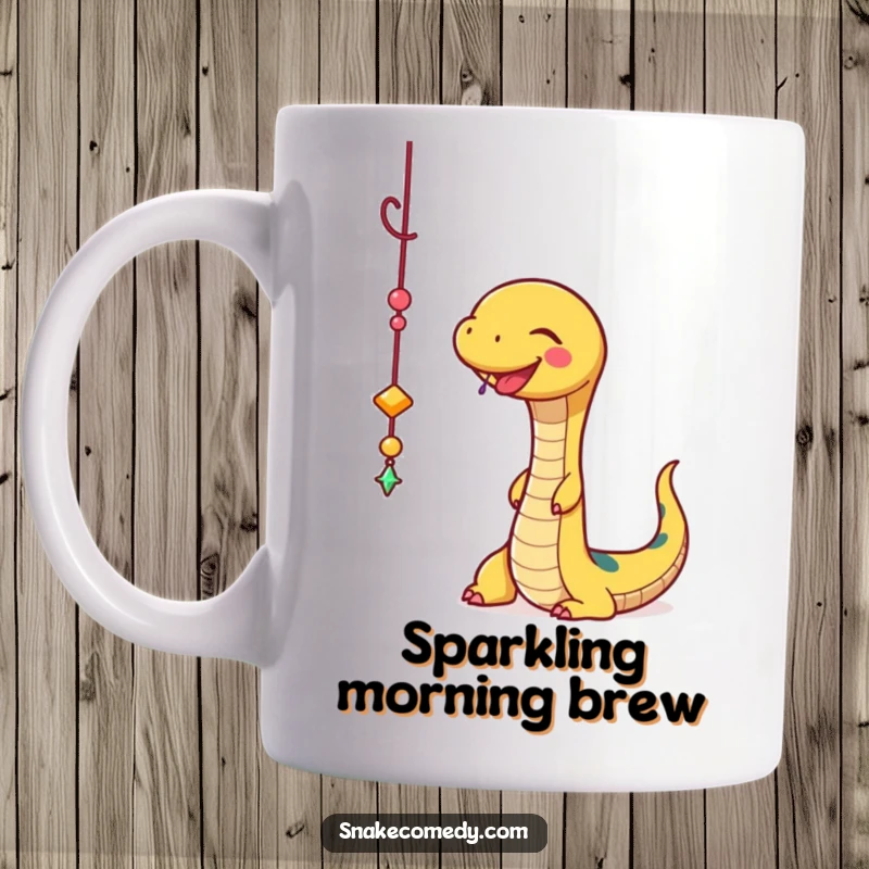 Funny Snake Mug: A happy snake playfully bats at a dangling, sparkly charm with a look of delight.