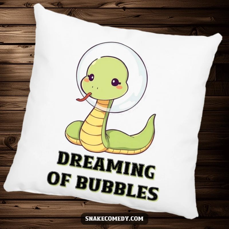Funny snake blowing bubble, sassy tongue flick, soft cartoon pillow, ideal funny gift for cozy spaces.