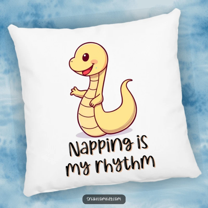 Funny pillow featuring a happy snake in a silly, wobbly dance pose, providing comfort and a cheerful accent.