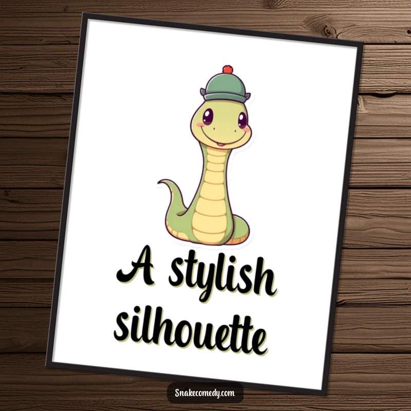 Funny Snake Hat Digital Art Print: Humorous art of a snake balancing a hat for instant, dapper wall decor.