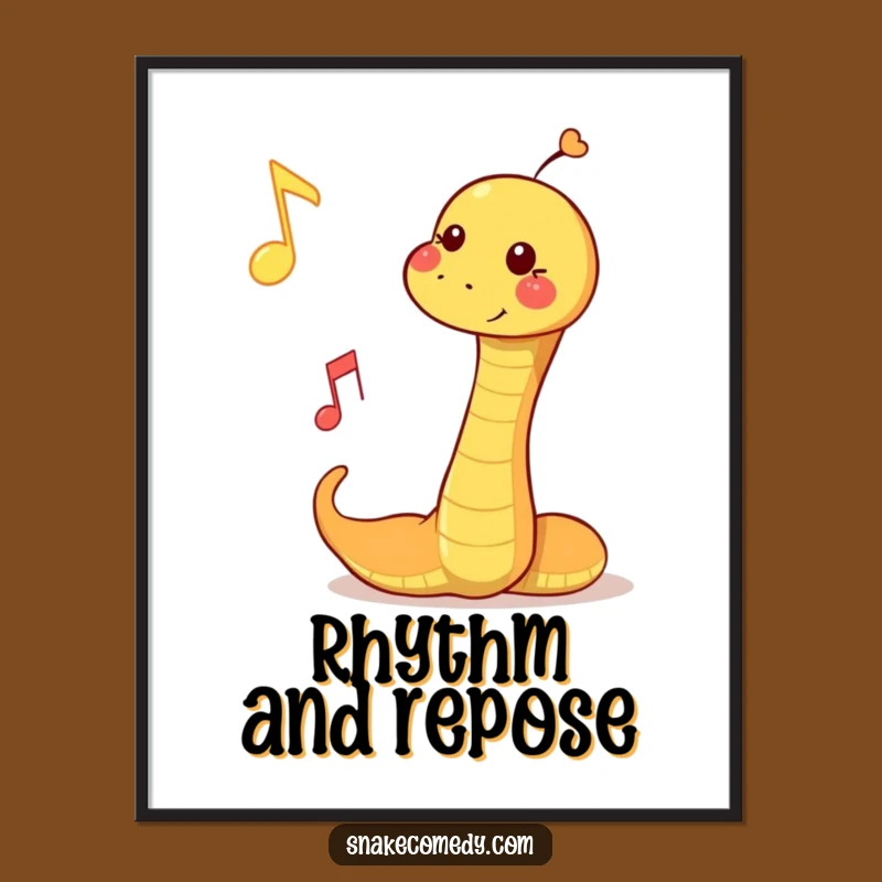 Funny Musical Snake Digital Art: Bouncing Note Print, Unique Funny Gift