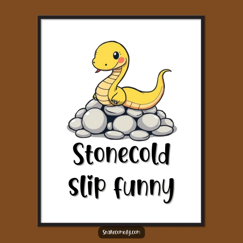 Funny Slipping Snake Digital Art: Comical Reptile Stone Slide Print