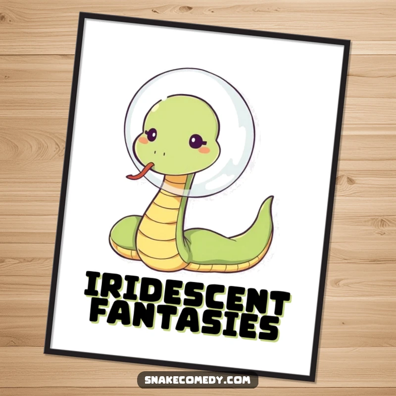 Funny snake blowing giant bubble, sassy tongue flick, cartoon digital art, perfect humorous printable gift.