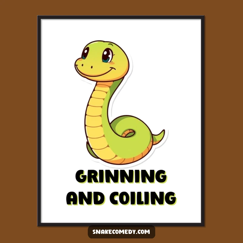 Funny Snake Coil Digital Art: Instant Playful Grin Serpent Wall Decor