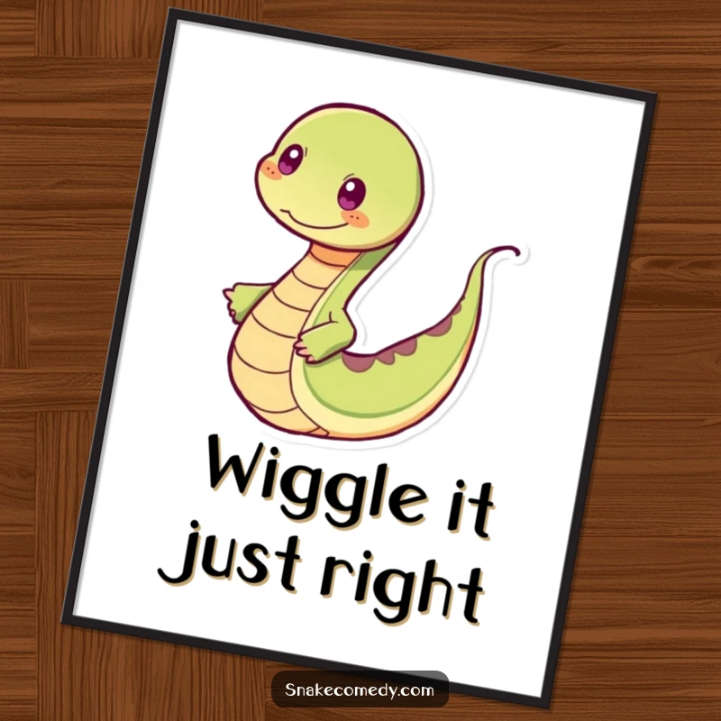 Funny snake digital art print of a snake dancing rhythmically with a wiggling tail, ready for display.