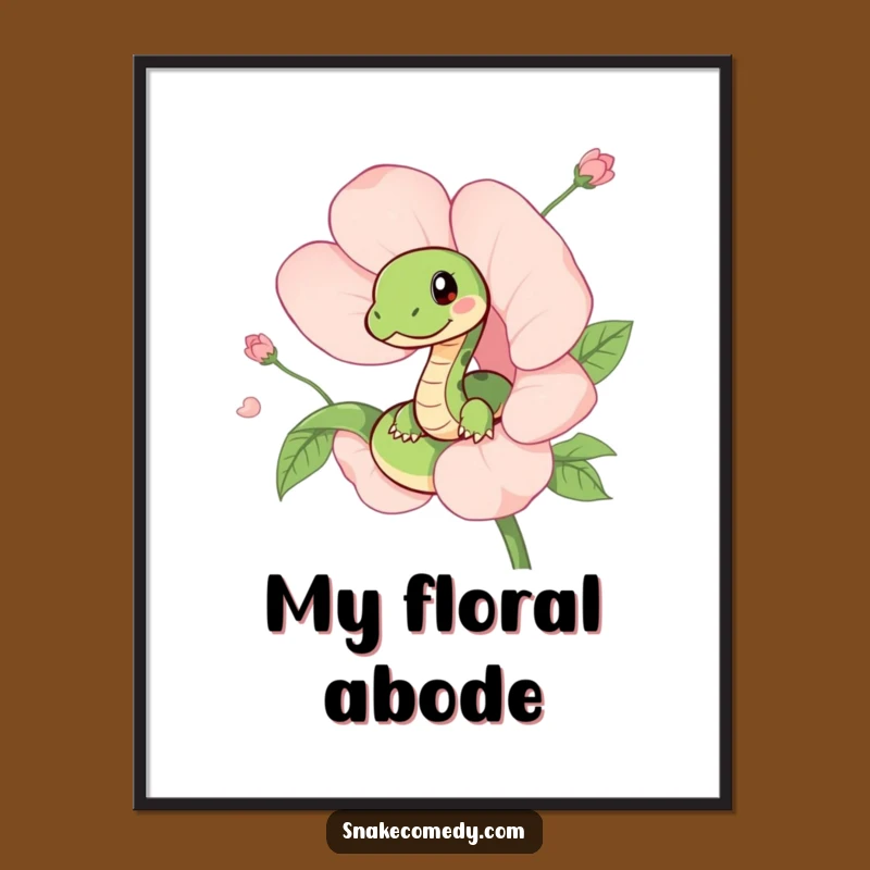 Funny Snake Flower Digital Print - Adorable Peeking Serpent Art, Gift