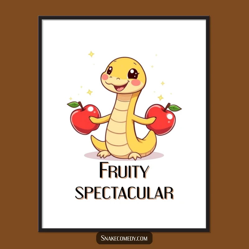 Funny Snake Juggling Apples Digital Art - Whimsical Cartoon Print Gift