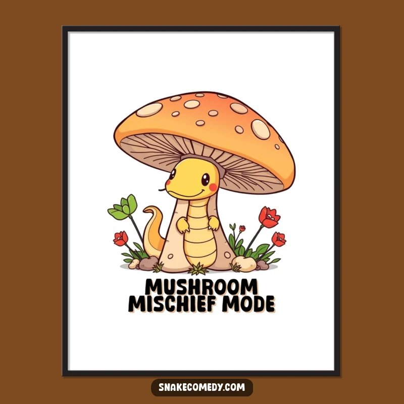 Funny Snake Mushroom Digital Art: Mischievous Reptile Print, Unique Funny Gift