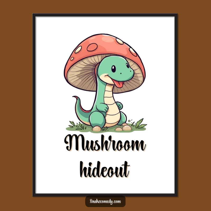 Funny Snake Mushroom Digital Print: Sneaky Peeking Character, Whimsical Wall Art Gift!