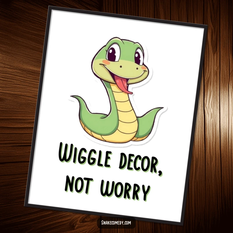 Funny snake digital art print of a cartoon snake wiggling energetically with its tongue sticking out playfully, adding instant humor.