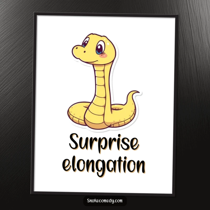 Funny digital art print of a snake stretching vertically, its eyes wide and mouth open in a moment of comical surprise.