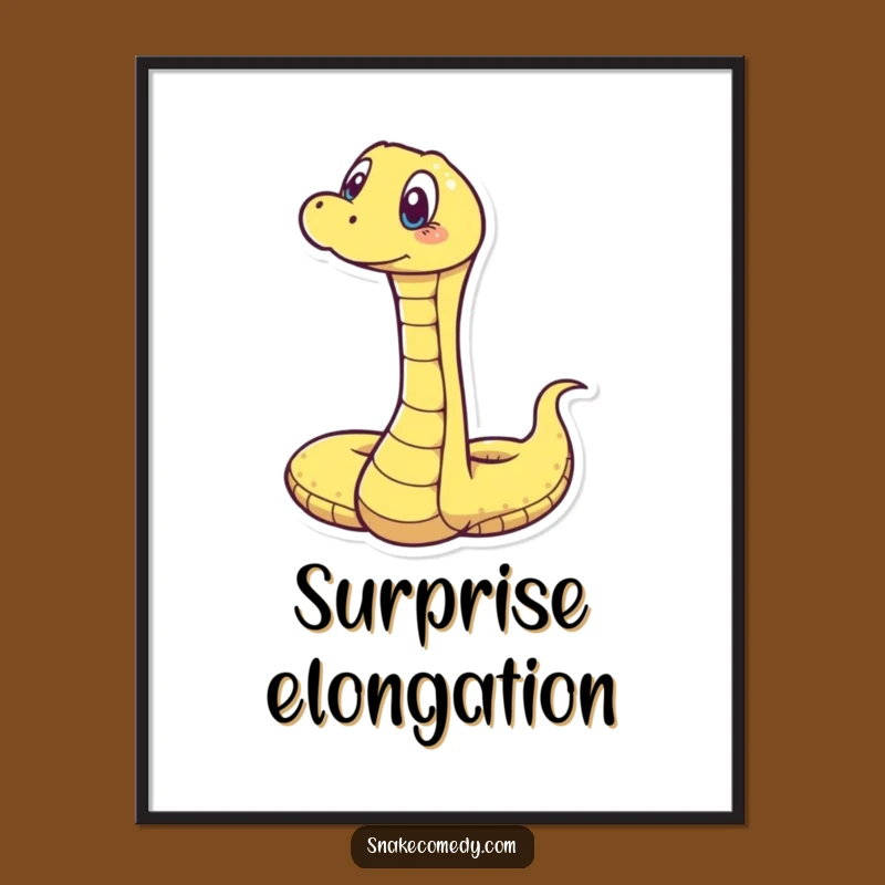 Funny Surprised Snake Digital Art: Stretched Reptile Print, Unique Funny Gift