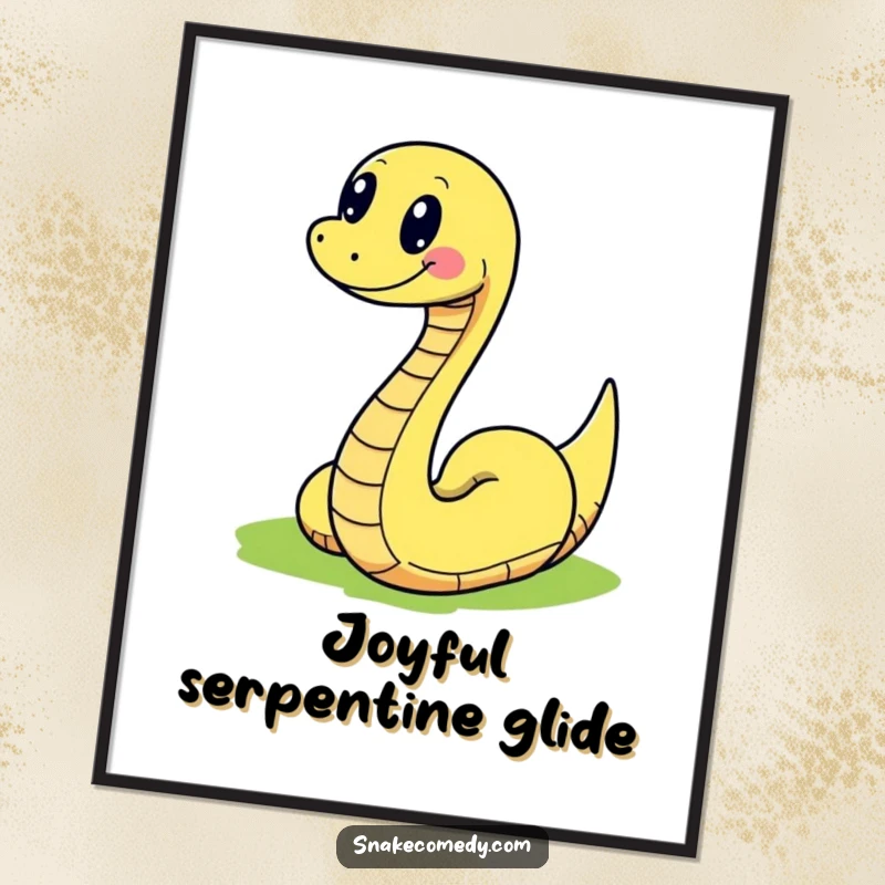 Funny snake artwork depicting joyful slithering on a colorful path, printable for instant wall decor, offering a cheerful and humorous touch.