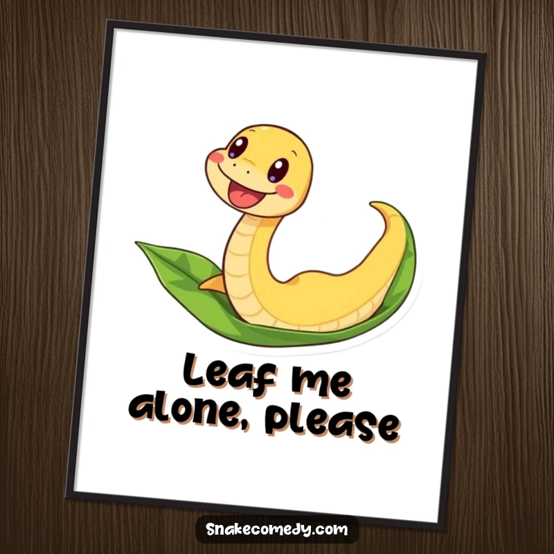 Funny snake digital art print of an excited snake sliding down a leaf, ready for instant display.