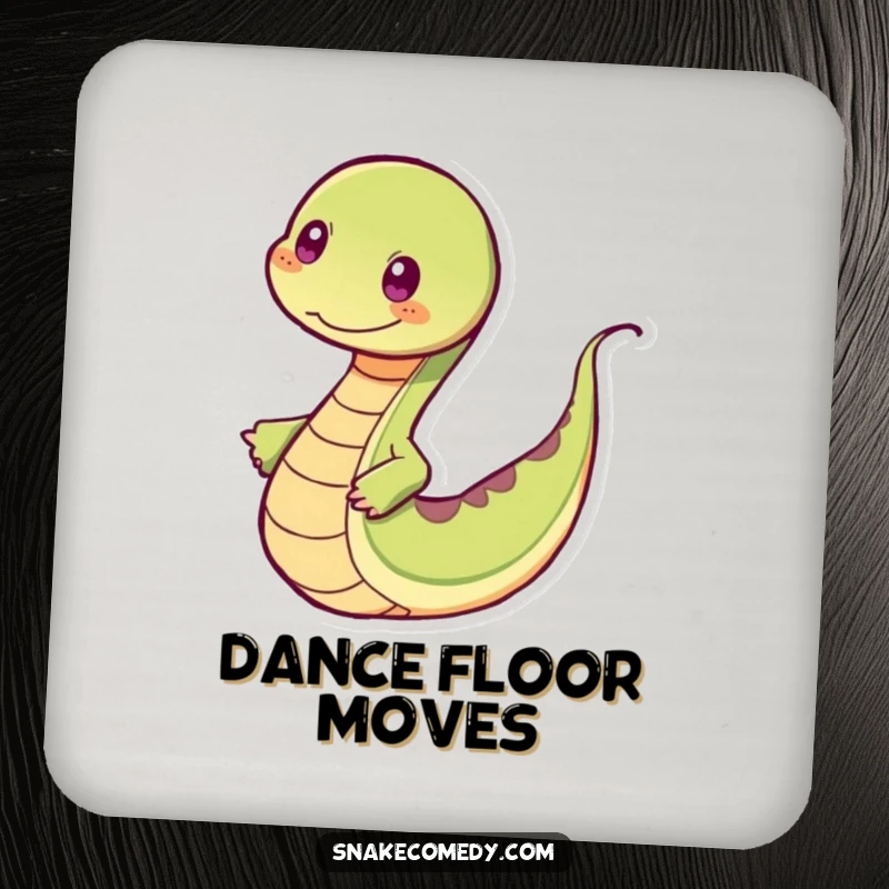 Funny snake coaster featuring a snake dancing rhythmically with a wiggling tail, a humorous tabletop accent.