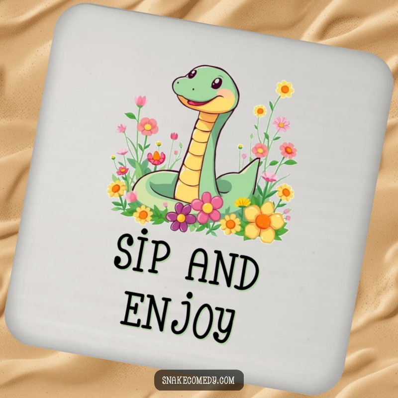 Funny Snake Flower Coaster: A coaster featuring a smiling snake slithering through flowers, adding joy to your drinks.