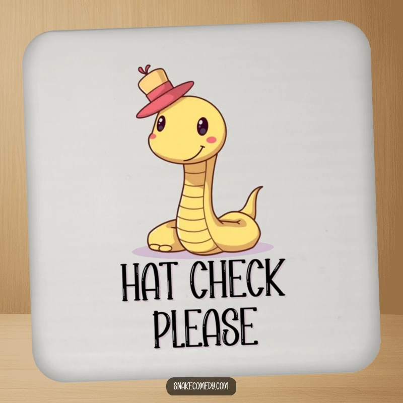 Funny Snake Hat Coaster: A smiling snake humorously balances a small hat, providing a stylish and funny way to protect surfaces.