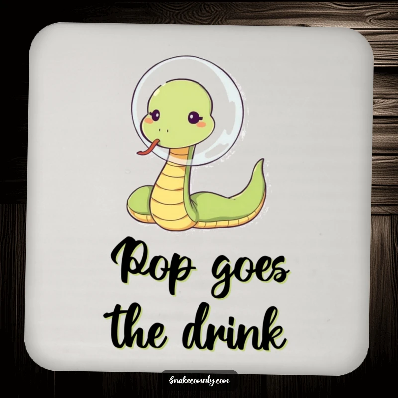 Funny snake blowing bubble, sassy tongue flick, cartoon drink coasters, perfect humorous housewarming gift.