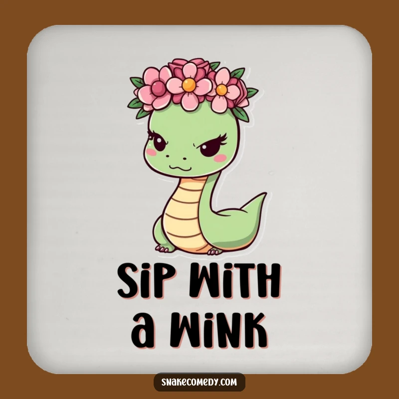 Funny Snake Wink Coaster: Protect Surfaces with Sss-ly Flower Crown Charm