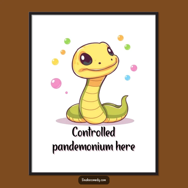 Funny Snake Juggling Poster: Mesmerizing Orb Art, Whimsical Funny Gift Decor