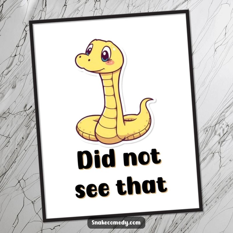 Funny poster art of a snake stretching vertically, its face a mask of comical surprise, ready to adorn any wall.