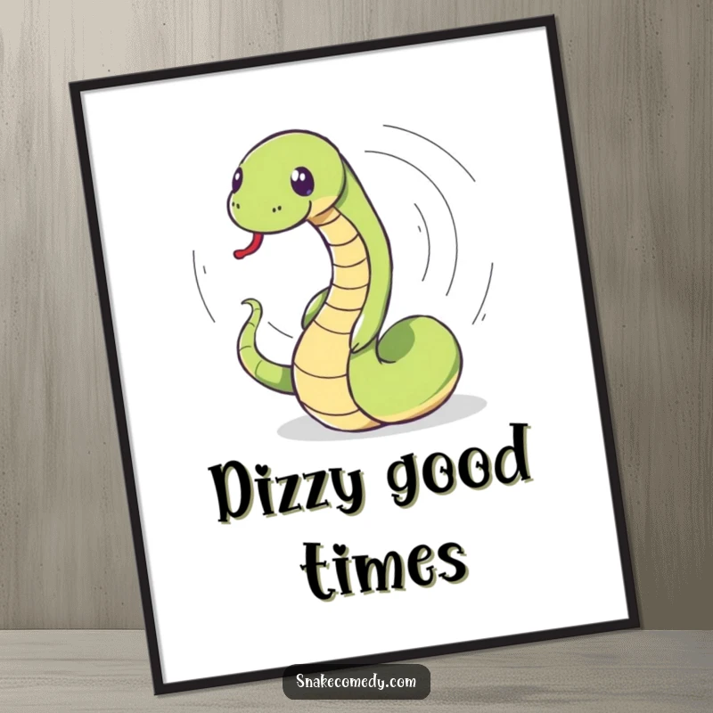 Funny snake poster capturing a snake in a hilarious, dizzying spin as it playfully chases its own tail, perfect for dynamic decor.