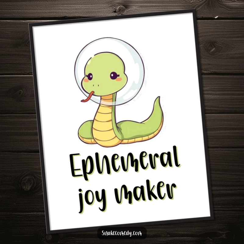 Funny snake blowing a giant bubble, sassy tongue flick, cartoon wall art, perfect humorous gift for decor.