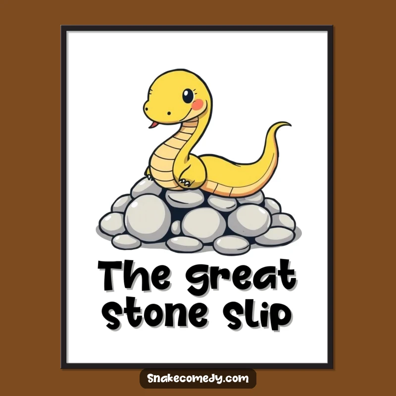 Funny Slipping Snake Poster: Comical Reptile Stone Slide Art