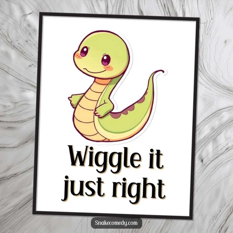 Funny snake poster showing a snake dancing rhythmically with its tail wiggling, a lively piece of wall art.