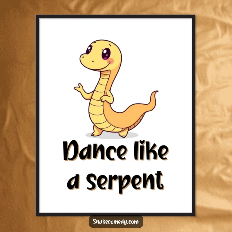 Funny snake poster capturing a happy serpent doing a fun wiggle dance, its body in vibrant, joyous motion on your wall.