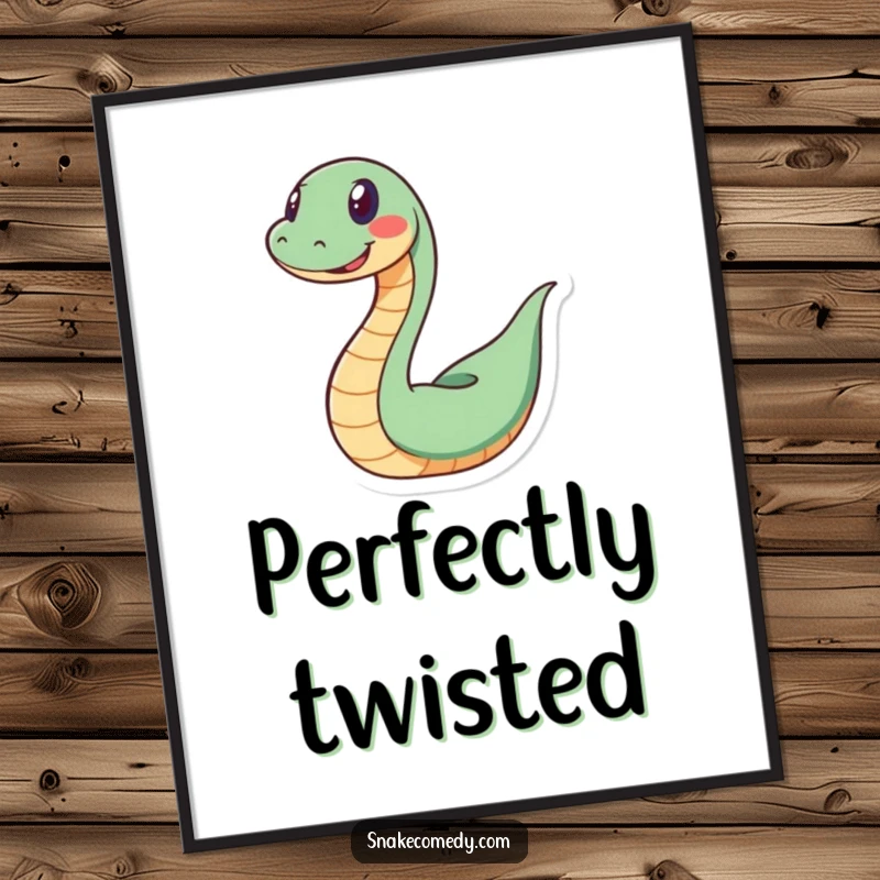 Funny snake poster capturing a happy serpent playfully coiling into a spiral, radiating pure joy and a wide, infectious grin.