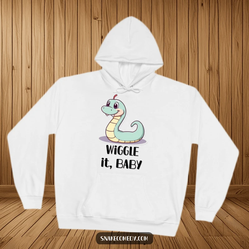 Funny serpentine hoodie, playful snake with a wide toothy grin in a loop, cozy and humorous, a perfect funny gift.