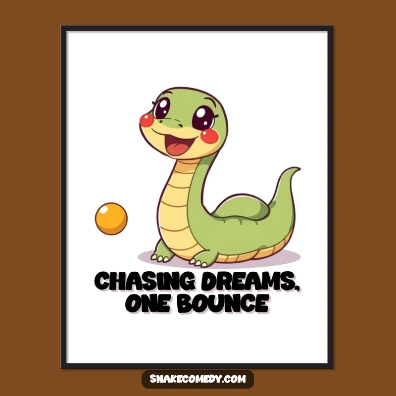 Free Printable Funny Wall Art: Excited Snake Chasing Ball Whimsical Downloadable Decor