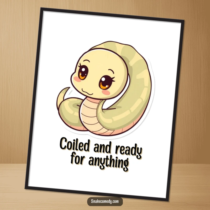 Funny Free Printable Wall Art showing a snake character with large, curious circular eyes, peeking out from its tightly wound coil.