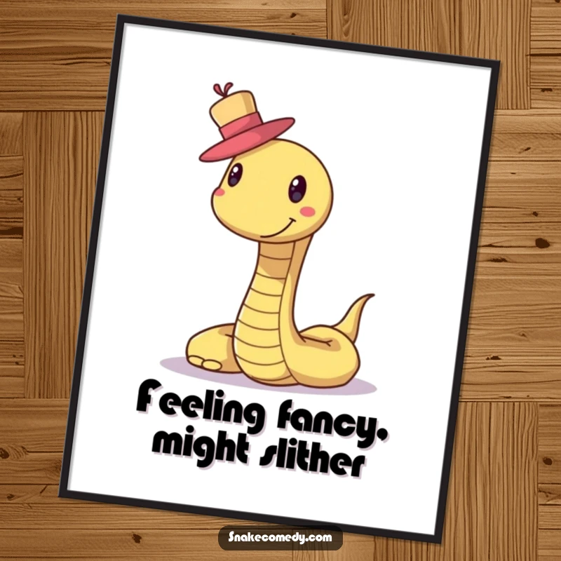 Funny Free Printable Wall Art: A smiling snake wearing a tiny, perfectly placed hat offers a cheerful and whimsical vibe.