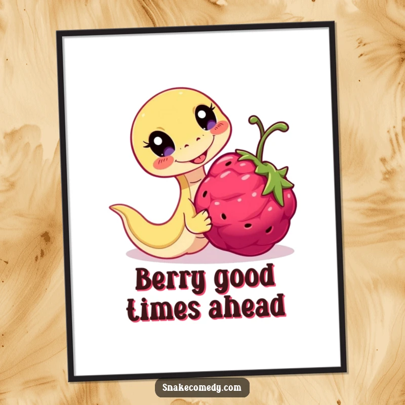 Funny Free Printable Wall Art: A snake character in mid-chase, playfully pursuing a rolling berry with eyes full of fun.