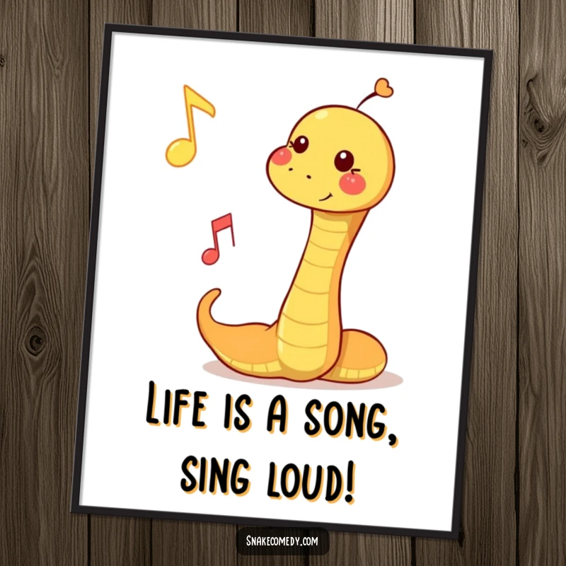 Funny Free Printable Wall Art: A snake playfully bops a floating musical note with energy.