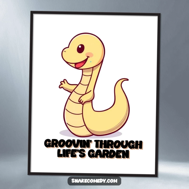 Funny Free Printable Wall Art showcasing a happy snake in an energetic, wobbly tail dance, bringing a sense of fun and movement to any room.
