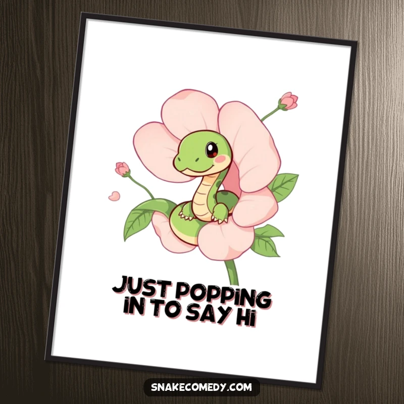 Funny Free Printable Wall Art featuring a curious snake playfully peeking from a colorful, blossoming flower, adding whimsical charm to any room.