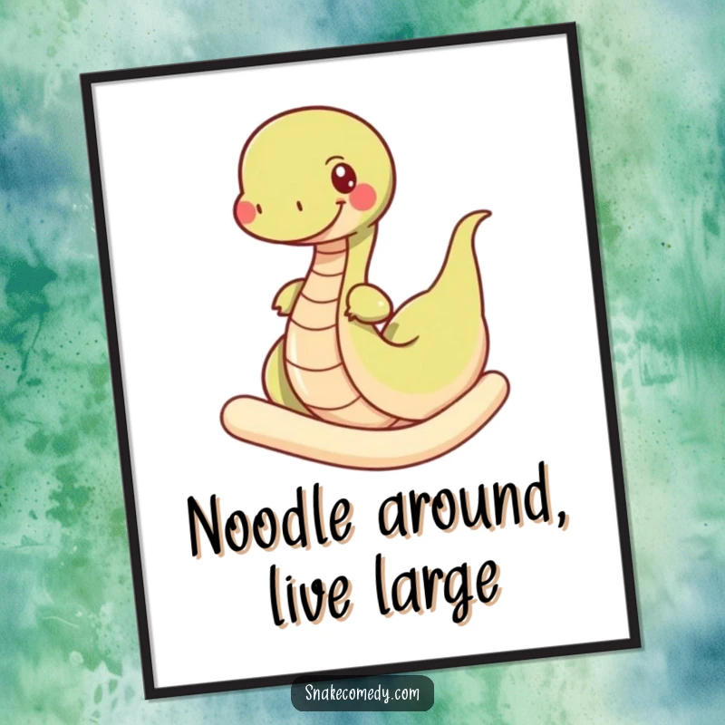 Funny Free Printable Wall Art: A happy snake character wiggles through a giant, soft noodle, creating unique decor.